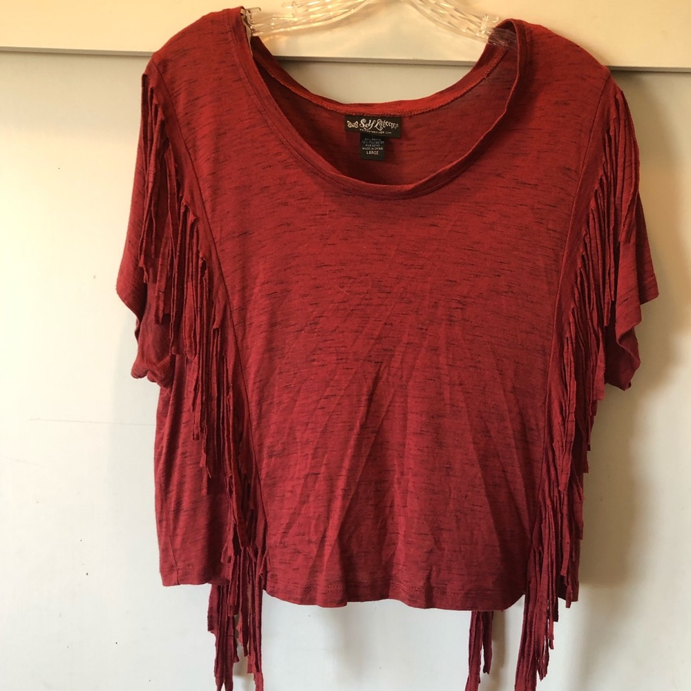 Red/cranberry Self Esteem fringe top size large